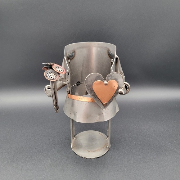 Novelty Wine Bottle Holder Metal Art Lovers Flowers and Chocolate Rustic - Picture 1 of 13